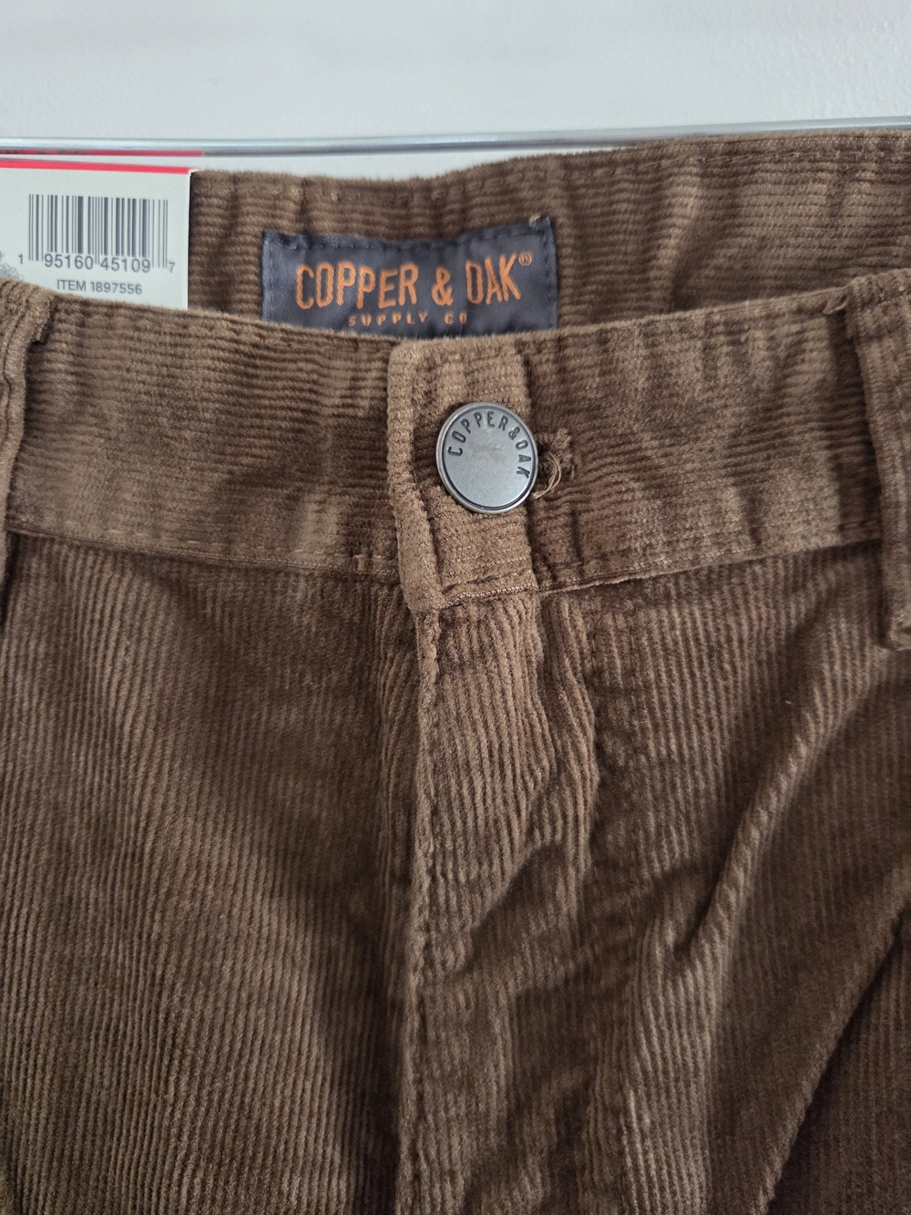 NWT Copper & Oak Men's Brown Corduroy Pants Chino Size 34X30